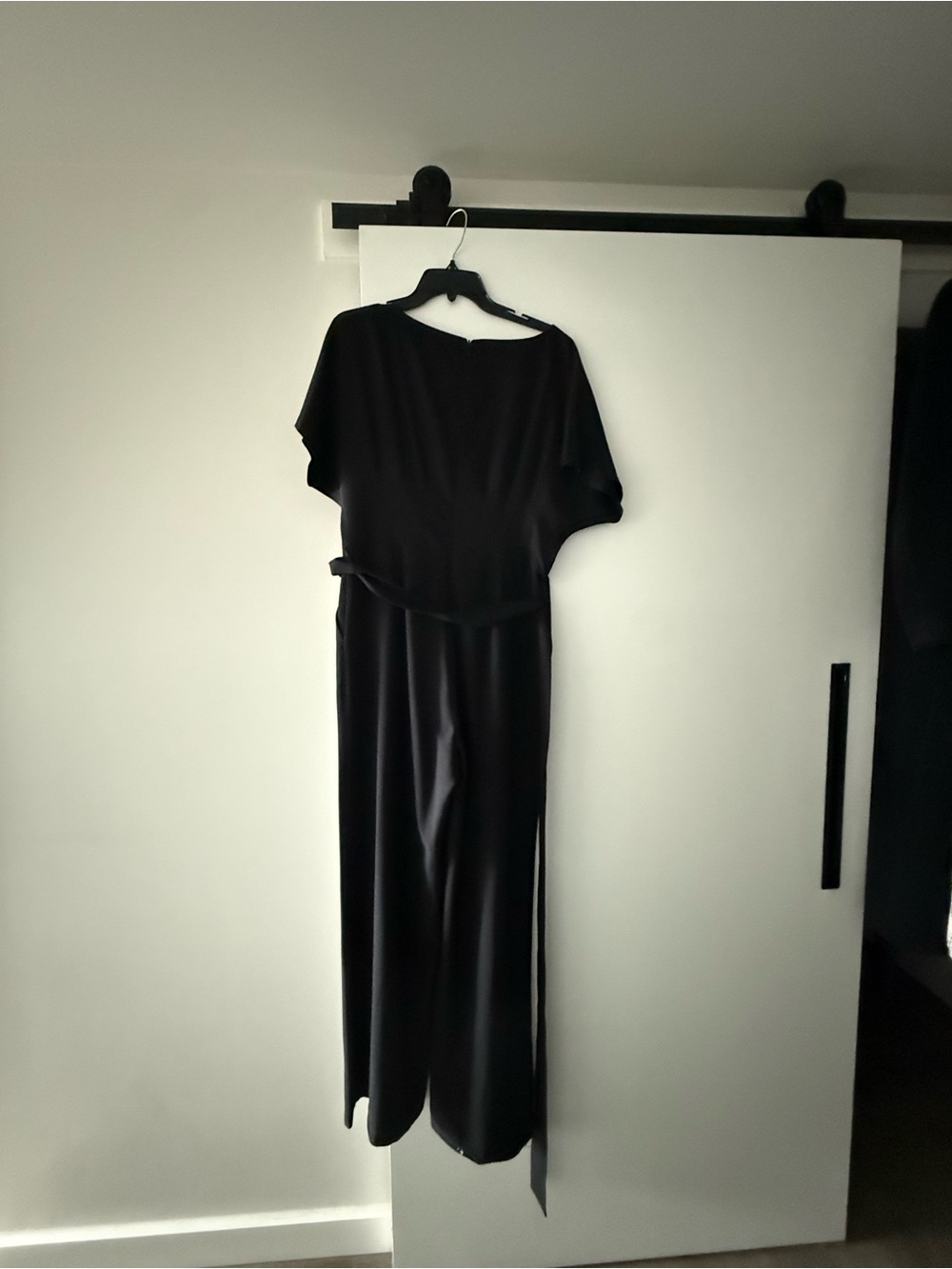 Eliza J Black Short-Sleeve Wide-Leg Jumpsuit with Waist Tie